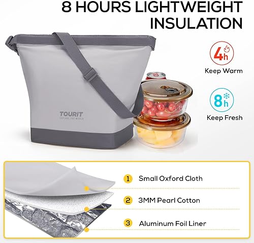 Miniatura 3 de TOURIT Lonchera para mujer con hebilla, duradera, de apertura amplia, plegable, aislada, para el trabajo, al aire libre, color gris