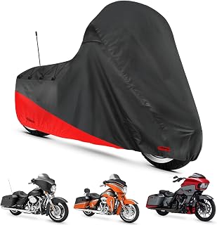 Motorcycle Cover Black-Red fit for Harley Davidson Road King Road Glide Street Glide Electra Glide Low Rider-ST All Weather Indoor Outdoor Protection UV Resistant