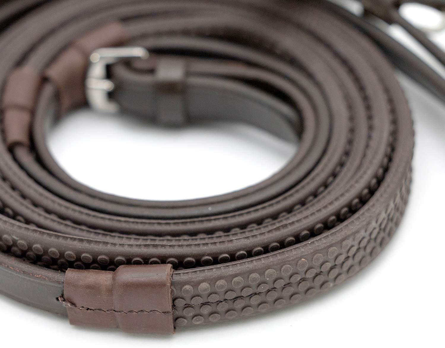 Jeffers Uniquely English Rubber Grip Reins for Horses, 54" L - Leather Riding Reins with Hook & Stud Ends, Non Slip Grip, Equestrian Horse Tack for Jumping, Dressage, Training, Trail Riding - Havana