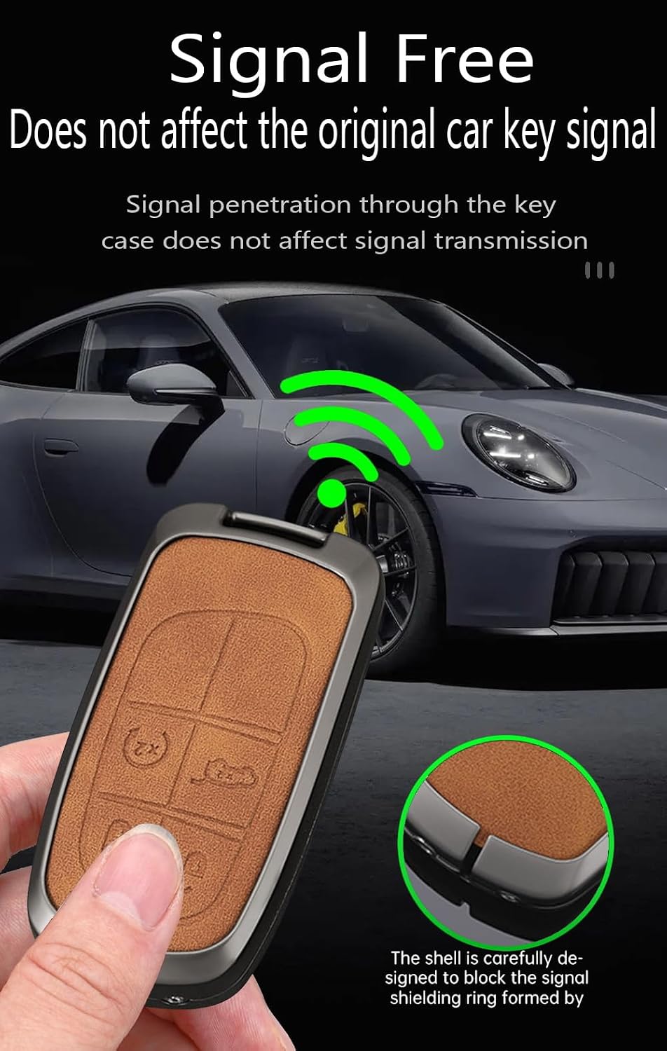 KUNIO for Jeep Leather Car Key Fob Cover Case fit for Jeep Compass 2025 Dodge Durango Cherokee Grand Cherokee Renegade Charger RAM Chrysler 300 Key Chain Key Shell Accessories 4 Button Brown