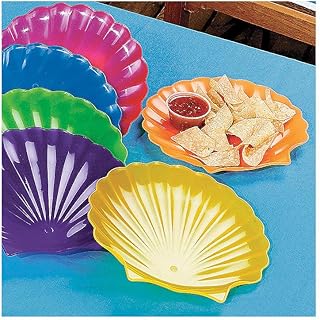 Fun Express Colorful Plastic Sea Shell Plates (set of 12) Party Supplies