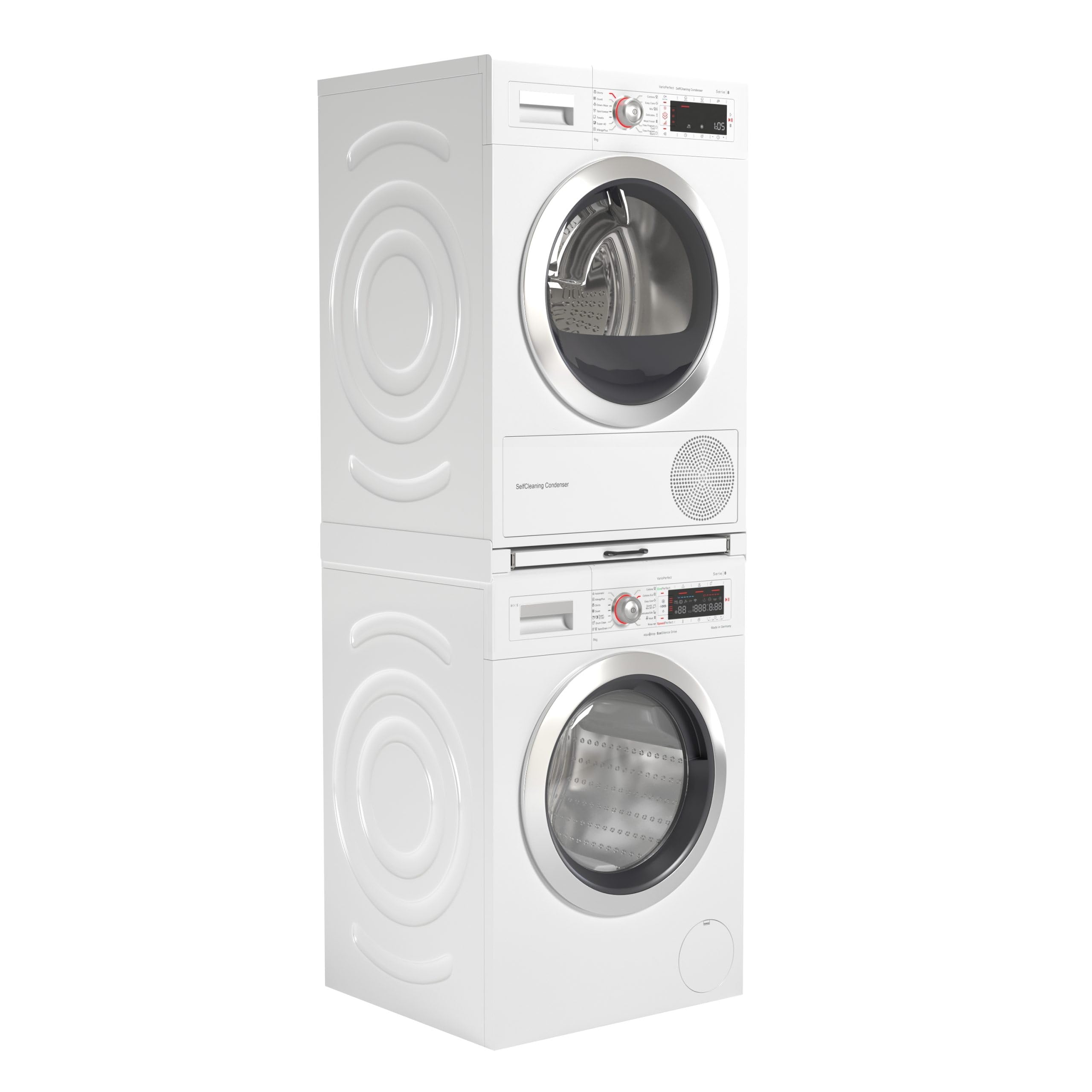 RMBO Zwischenbaurahmen trockner wasmachine mit Wäscheleine, Verbindungsrahmen Waschmaschine trockner universal, Stahl Weiß, 100kg (54,5x60,5cm) Wasmachine trockner verbinding
