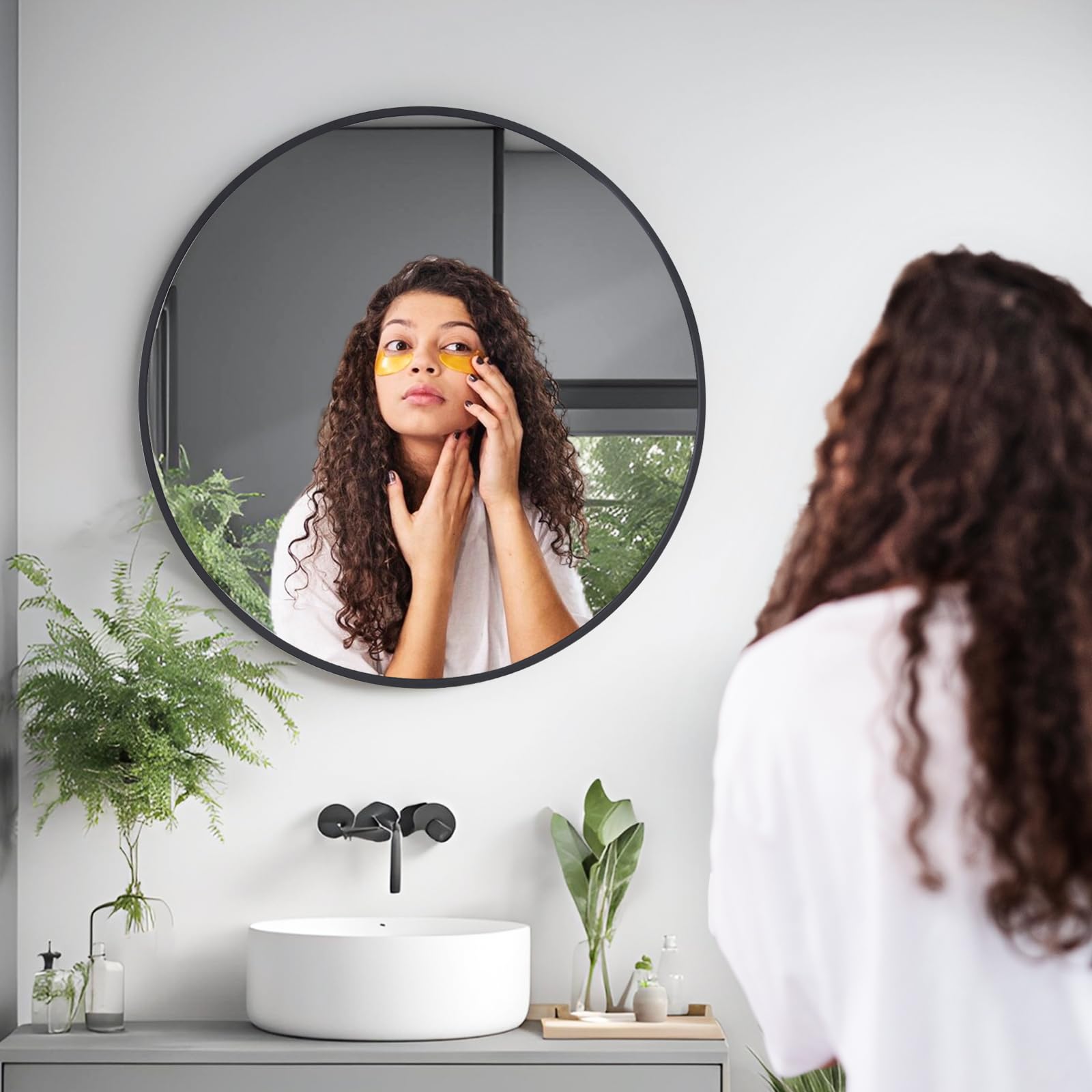 Specchio Rotondo Da Parete 50 Cm Con Cornice Nera - Moderno Per Bagno, Camera, Ingresso - Foto 11