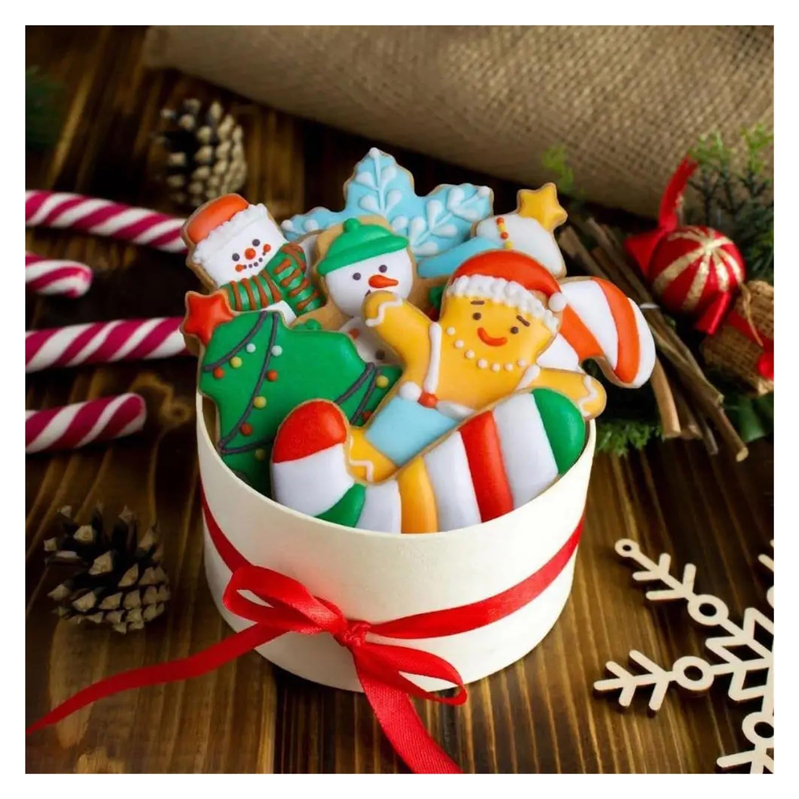 Juego de cortadores de galletas navideñas, 6 uds., moldes for galletas navideñas, Papá Noel, muñeco de nieve, árbol de Navidad, hombre de jengibre, bastón de caramelo, copo de nieve