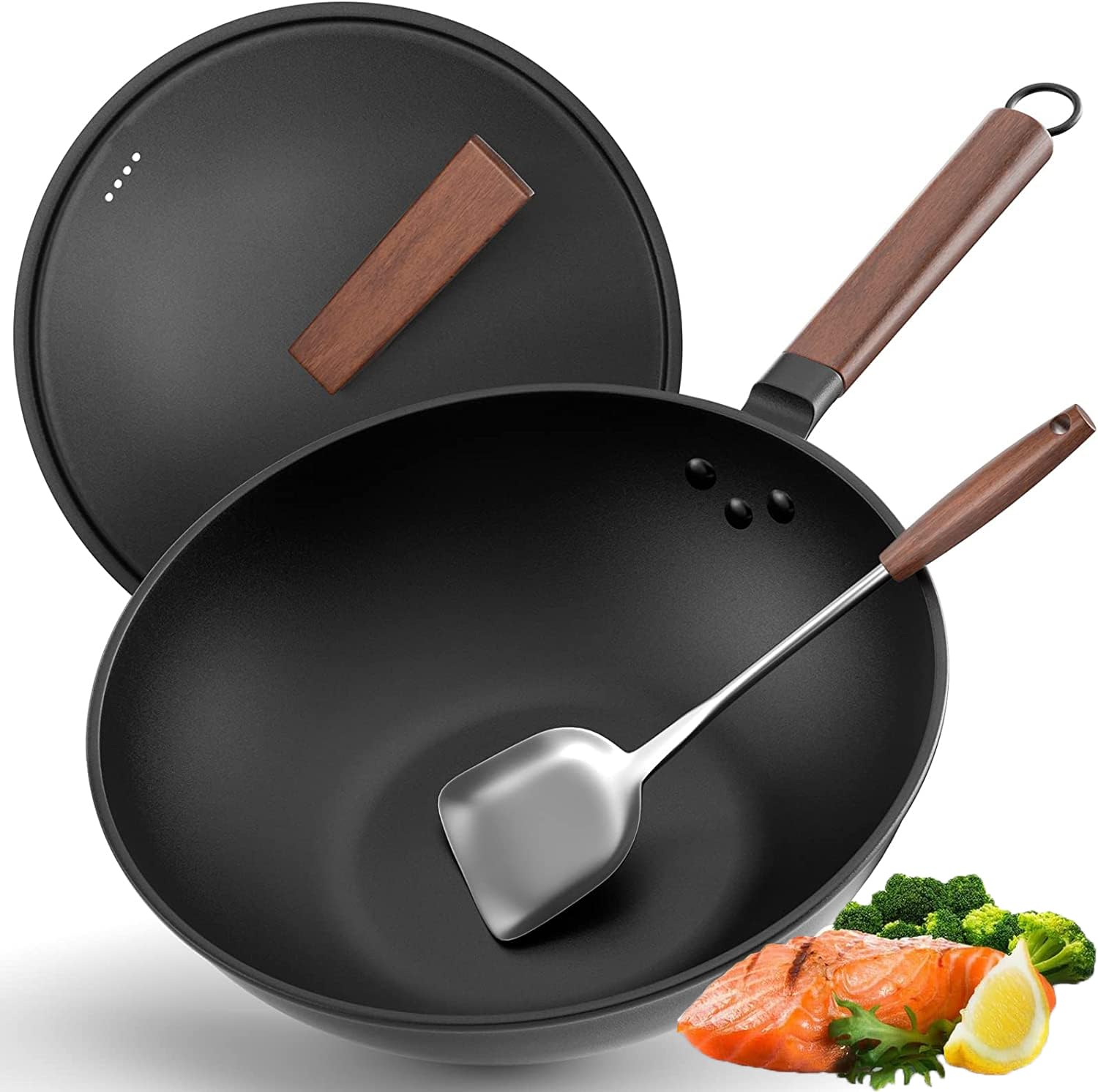 Wok Jobin 32 Cm En Acier Au Carbone Avec Couvercle