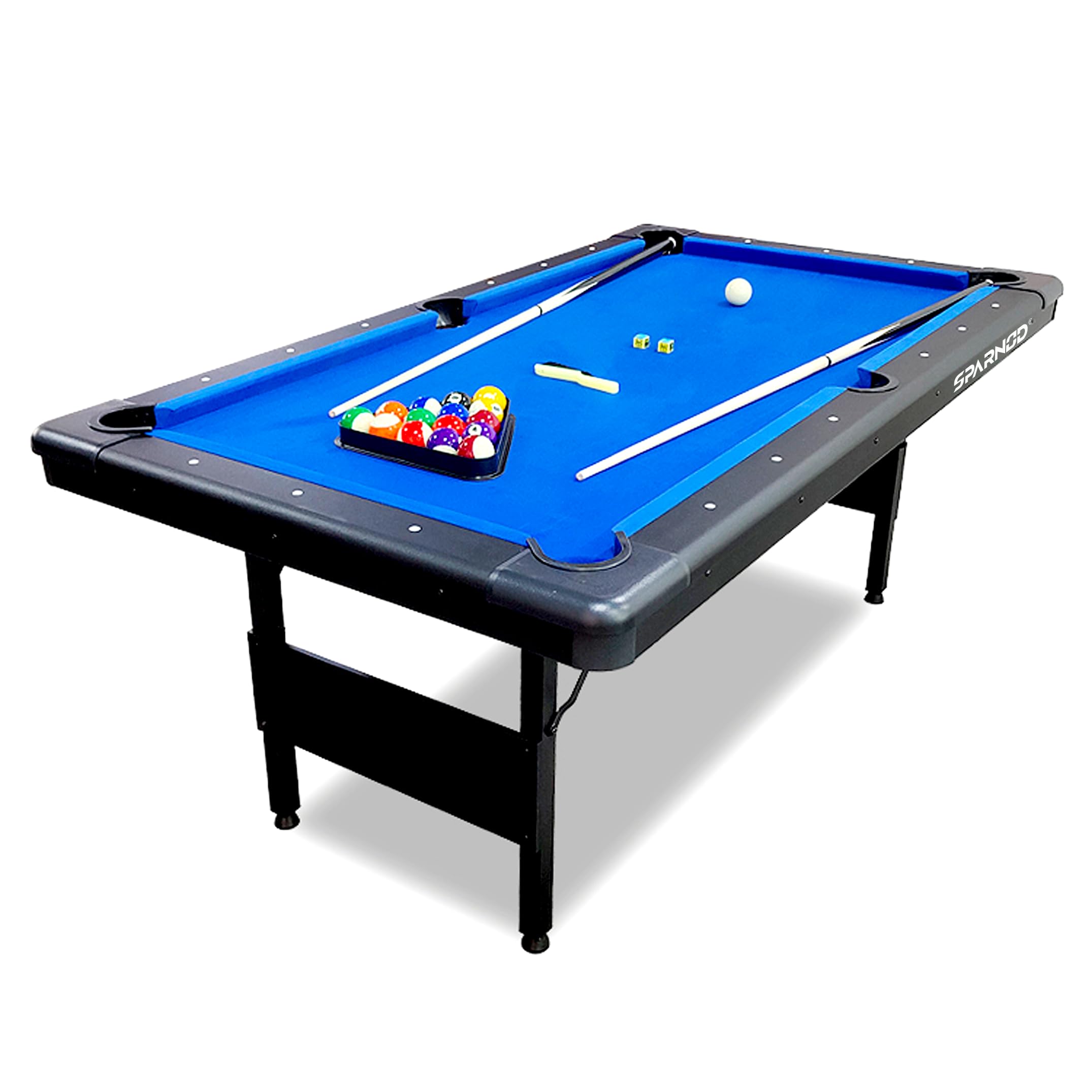 SPARNOD FITNESS6FT Folding Pool Table with Sturdy Iron Base, Smooth Blue Wool Surface, Ball Return System, Leg Levelers & Full Accessories - No Assembly Required, Space Saving Billiard Table
