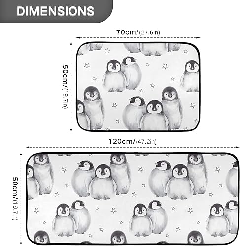Miniatura 3 de Juego de 2 tapetes de cocina con diseño de pingüinos de bebé, juego de 2 tapetes de cocina antifatiga, lavables, antideslizantes, acolchados, de