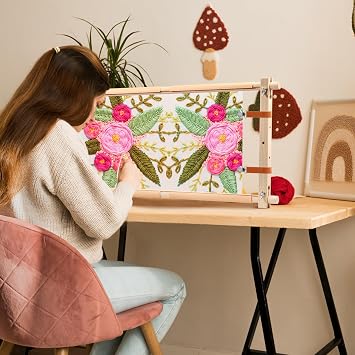 6Pcs Embroidery Tapestry Scroll Frame with 4 Screws 6 Clips, Adjustable Wooden Cross Stitch Frame Rotated Needlepoint Embroidery Scroll Frames for Needlework, Cross Stitch 12 x 21inch (84.5cm)