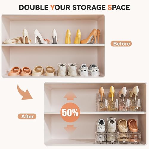 Miniatura 5 de Neprock Organizador de ranuras para zapatos para armario, paquete de 20 apiladores de zapatos de acrílico, soporte para zapatos, 3 niveles