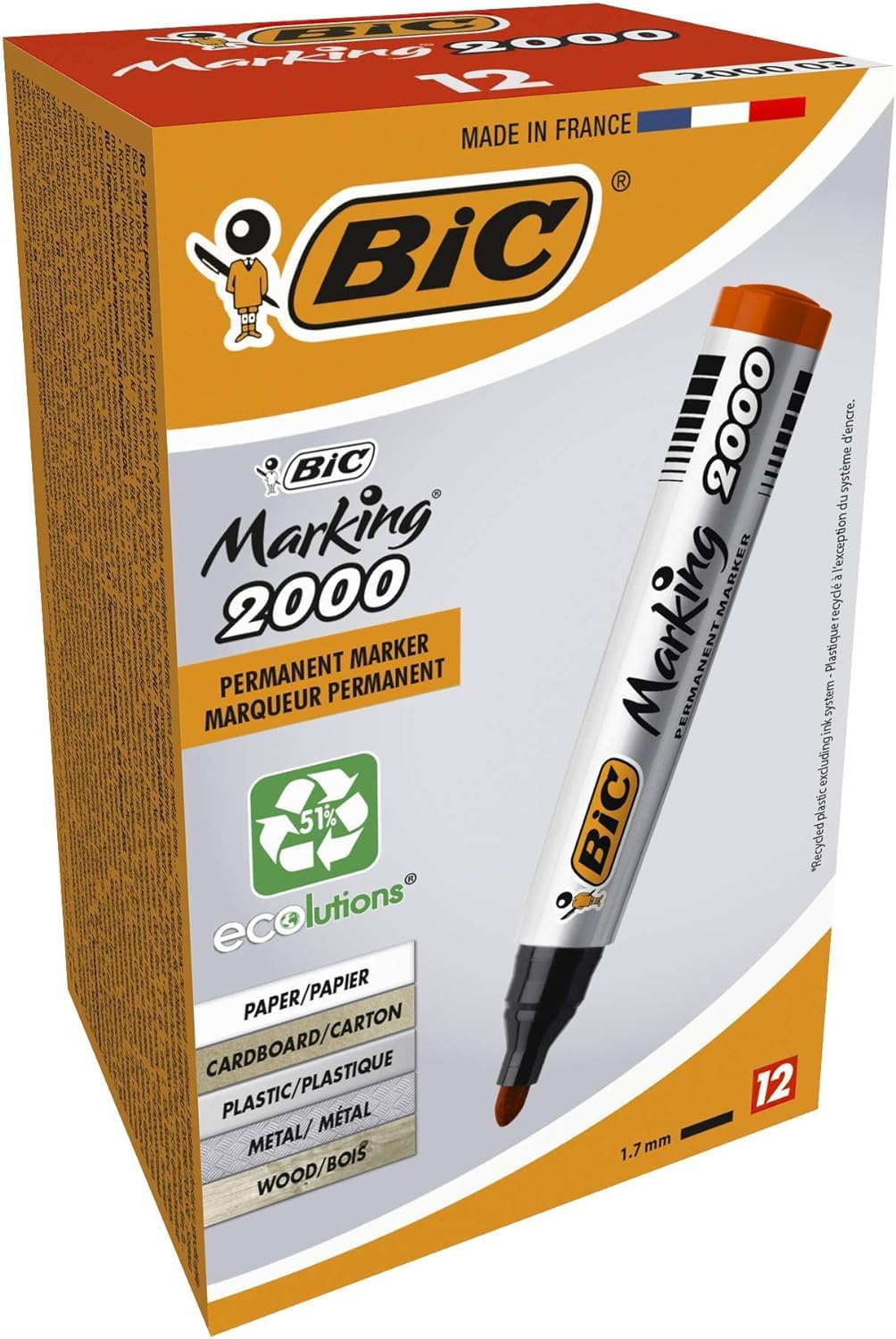 BIC Marking 2000 Ecolutions - Caja de 12 marcadores permanentes, 12, color rojo
