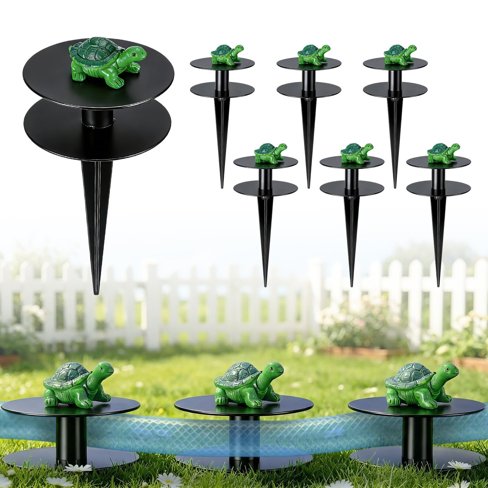 Photo 1 of 6 Pcs Turtle Garden Hose Guide Stakes, 8.7" Heavy Duty Cast Iron Hose Guide for Garden, Metal Water Hose Guide, Rustproof Decorative Hose Guides for Outside Flower Beds, Lawn & Plant Protection