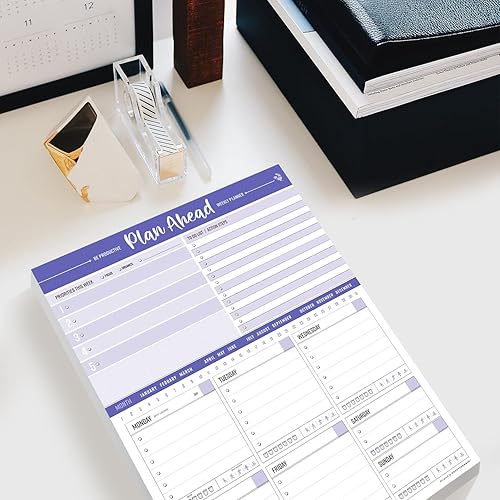 Miniatura 7 de Agenda diaria y semanal Bloc de notas Plan Ahead Be Productive Printed Made Design USA – 50 Lágrimas Premium Pad (Peri Purple)