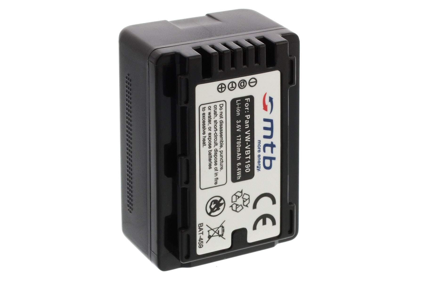 Ersatz-Akku VW-VBT190 kompatibel mit Panasonic HC-V130, V160, 270, 380, V727... s. Liste! [3.6V - 1780mAh - Li-Ion - mit Infochip, Restlaufanzeige unterstützt]