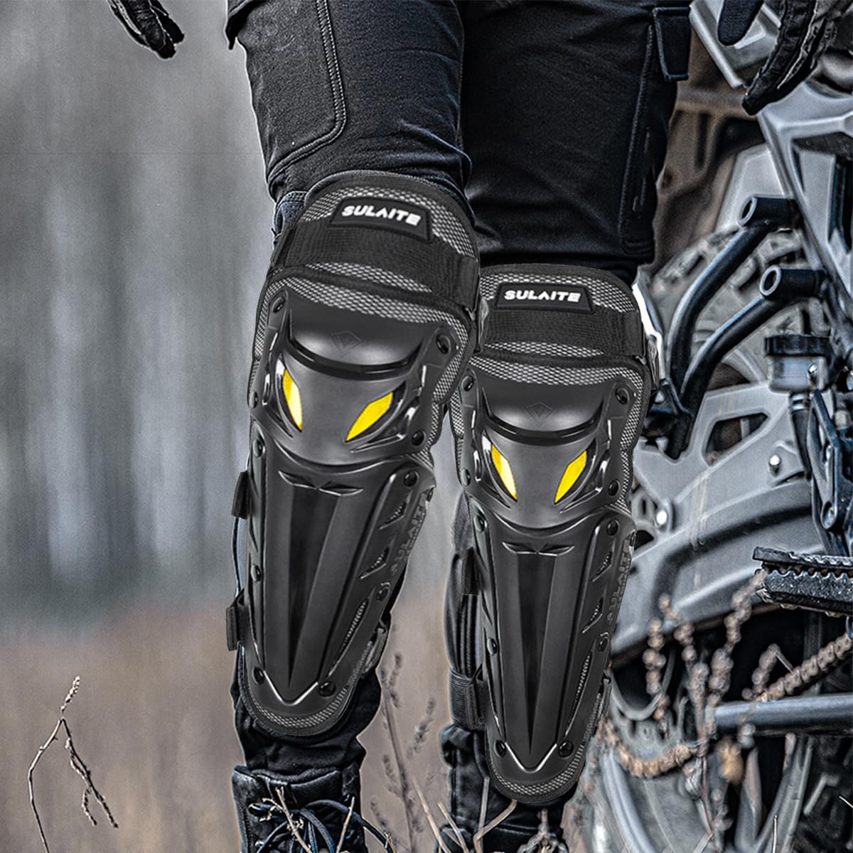 Rodilleras Moto,Rodilleras MTB,Rodilleras Motocross con Carcasa de PP de Alta Resistencia y Acolchado de EVA de Alta Densidad,3 Bandas Elásticas Altas para una Sujeción más Segura