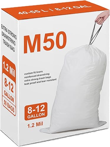 Code M Bolsas de basura resistentes con cordón reforzado para 12 galones  45 litros  Reliable1st Compatible con simplehuman Code M (50 unidades)