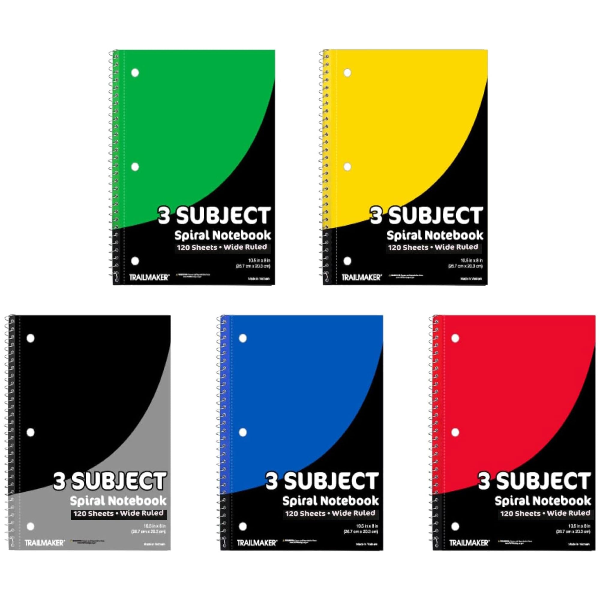 Trail maker Bulk Notebooks 20 Pack - 3 Subject Notebook Wide Ruled Bulk 3 Subject Spiral Notebooks for Kids, School, Notes, Students, Work - Image 7