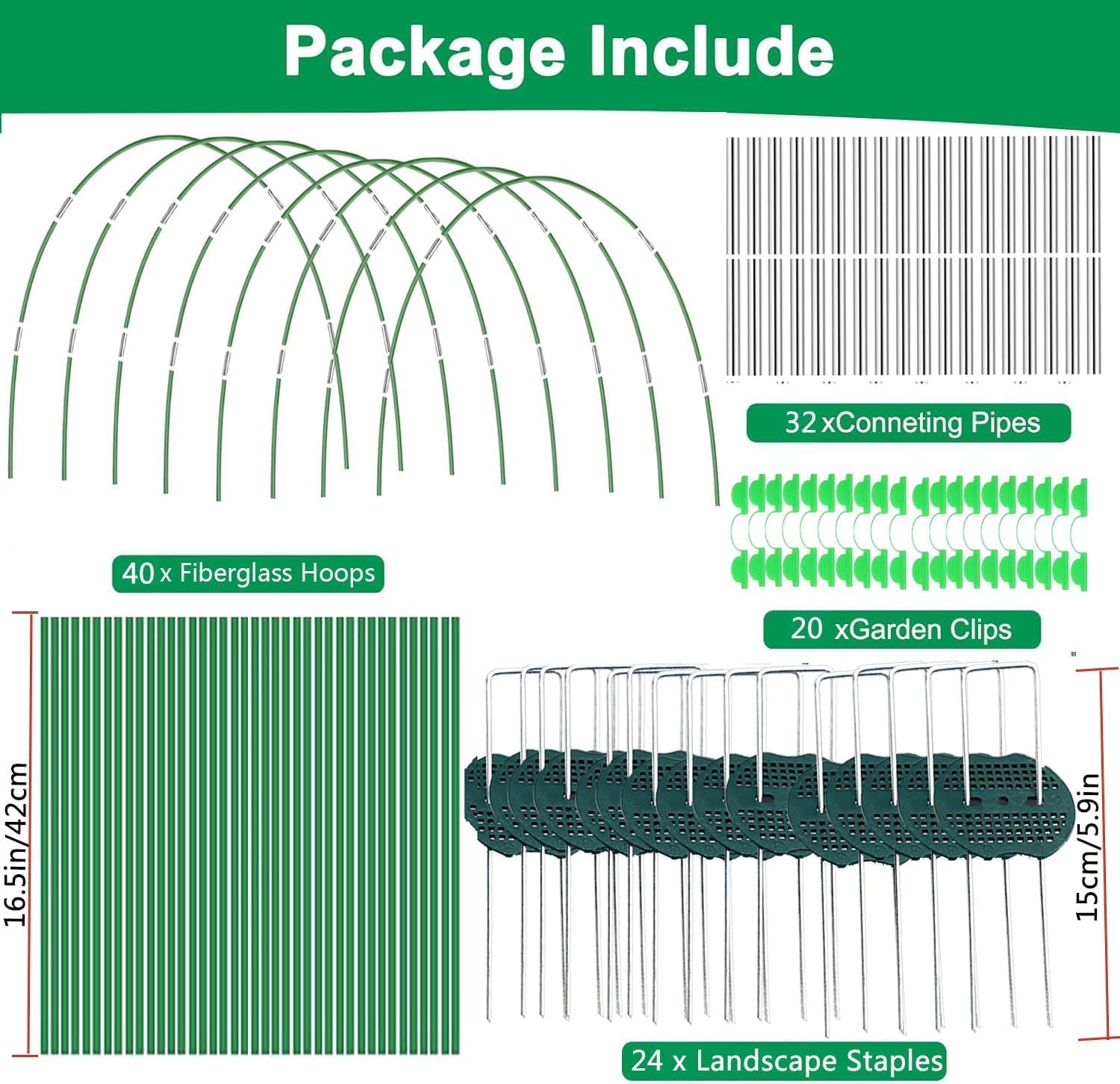 40 Pcs Greenhouse Hoops Kit, Gardening Grow Tunnel Hoops for Raised Bed Rust-Free Coated Fiberglass Garden Support Hoops Frame, Plant Supports Garden Stakes for Garden Plant Shade Cloth Row (40PCS)