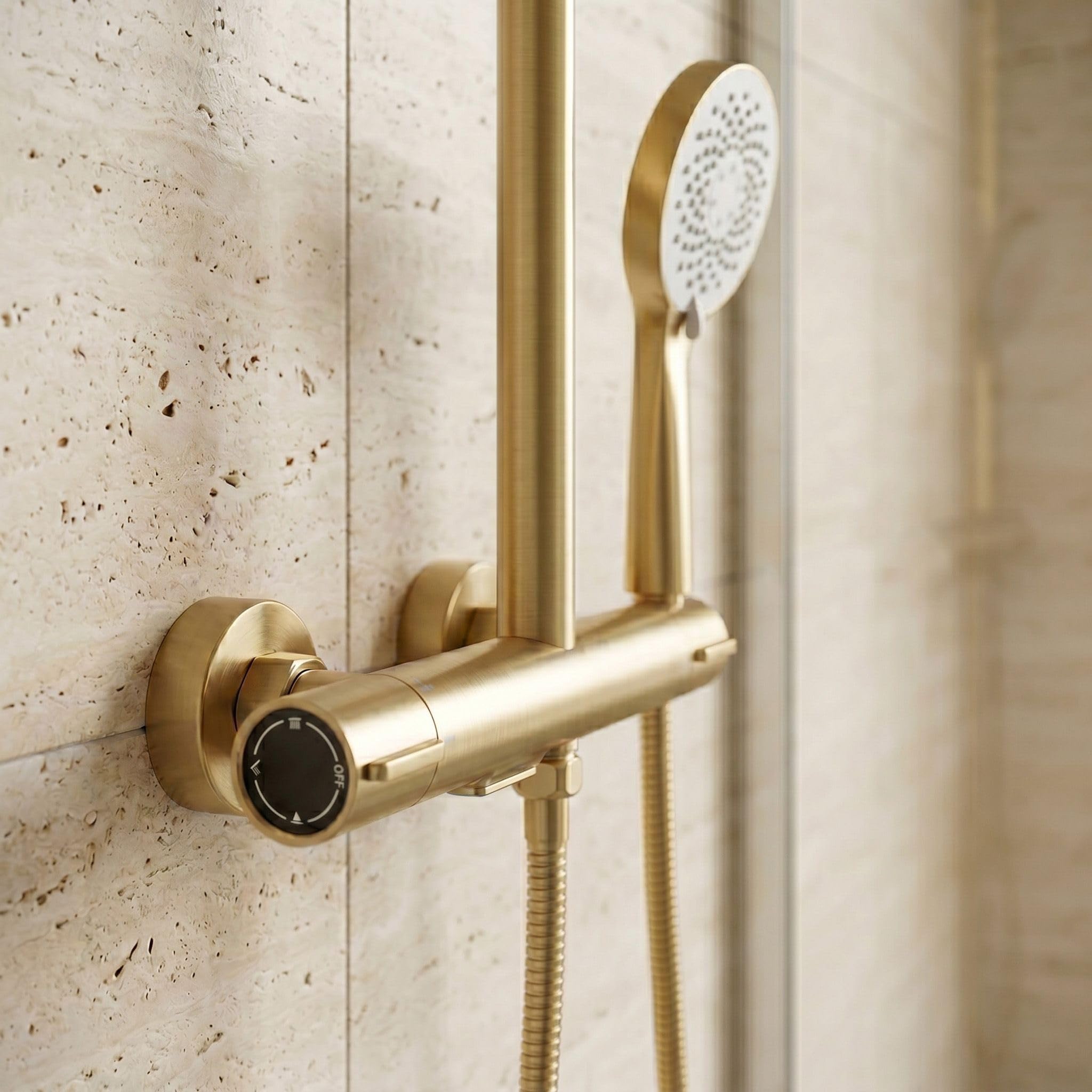 Rea - Duschset mit Thermostat Drop – gebürstetes Gold – 33 x 15 x 120,5 cm