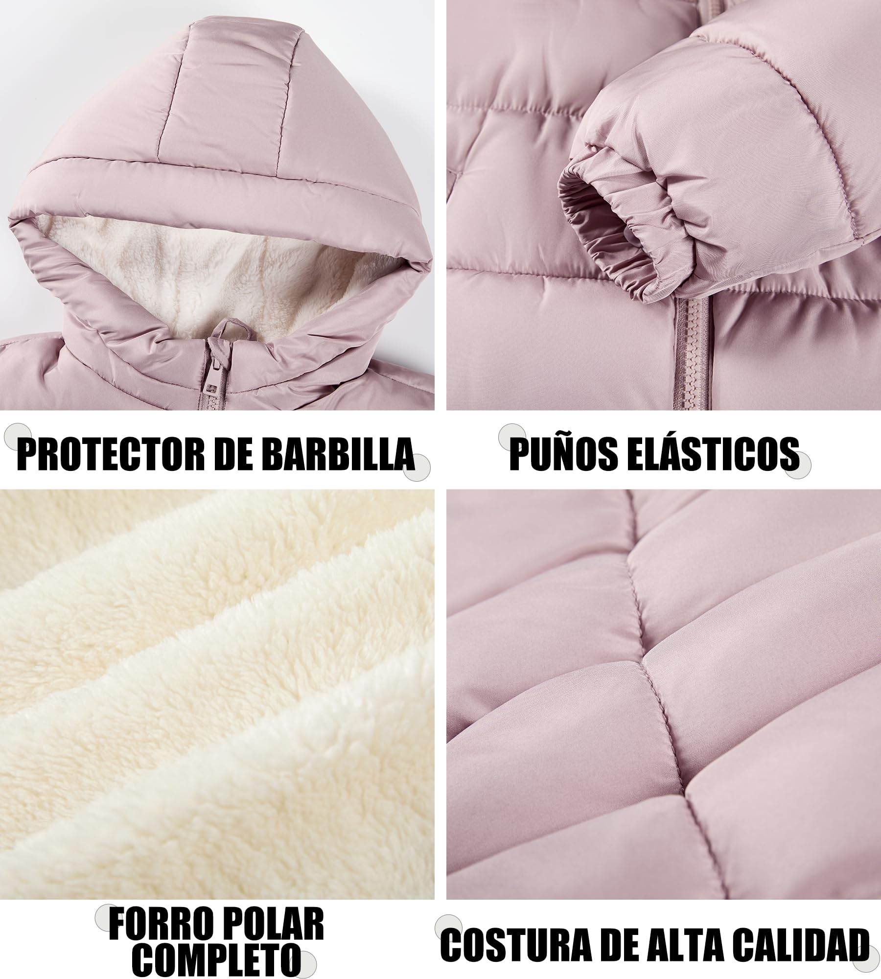 Sunny Sprout Abrigo de invierno con capucha para niñas - Chaqueta acolchada gruesa con forro polar y mangas antiviento