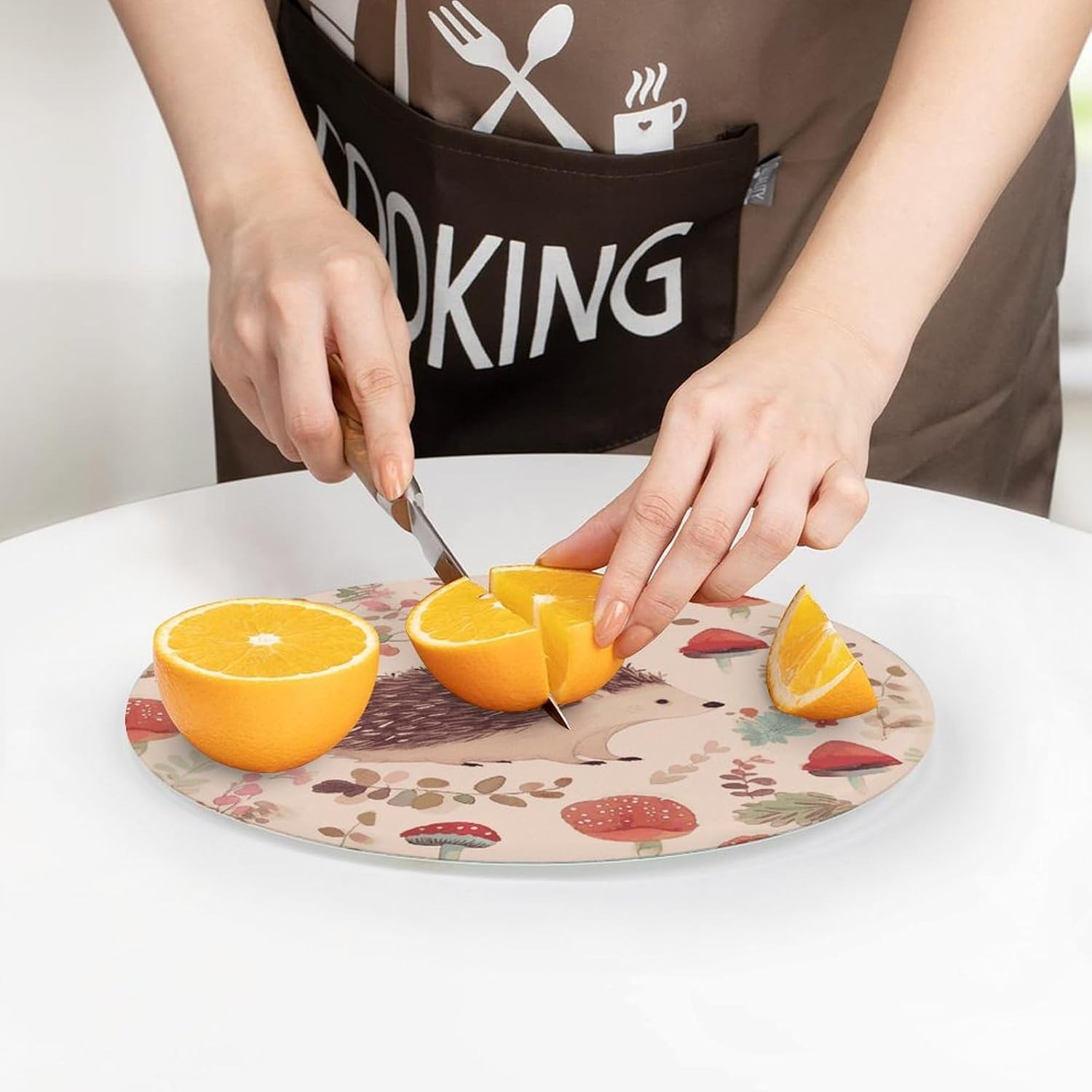 Lovely Hedgehog Chopping Block Tempered Glass Cutting Board Mats Round Countertop Cutting Boards Small Charcuterie Boards Bar Cheese Board Snack Tray