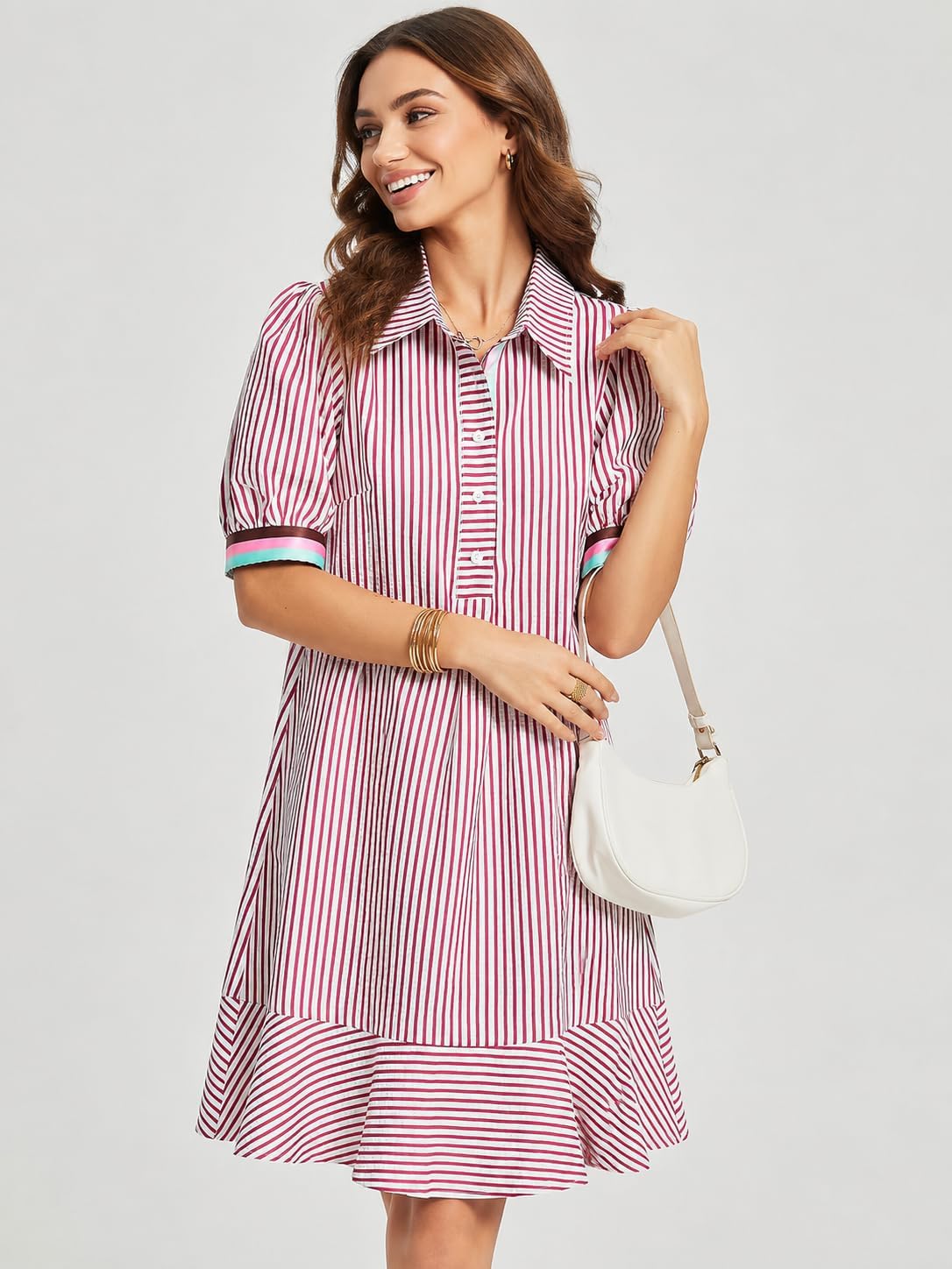 Kedera Womens Striped Mini Summer Dress Button Work Dresses image 5