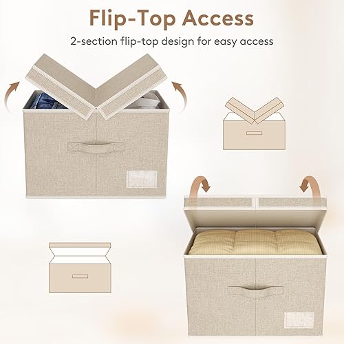 Miniatura 4 de Lifewit Contenedores grandes de almacenamiento de ropa con tapas, cajas de almacenamiento plegables de tela con asas, organizador de armario
