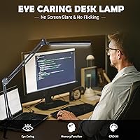 Vista 6 de Lámpara de escritorio ajustable con brazo oscilante con abrazadera, lámpara de escritorio LED, luz de escritorio regulable, 3 colores, 10 brillo