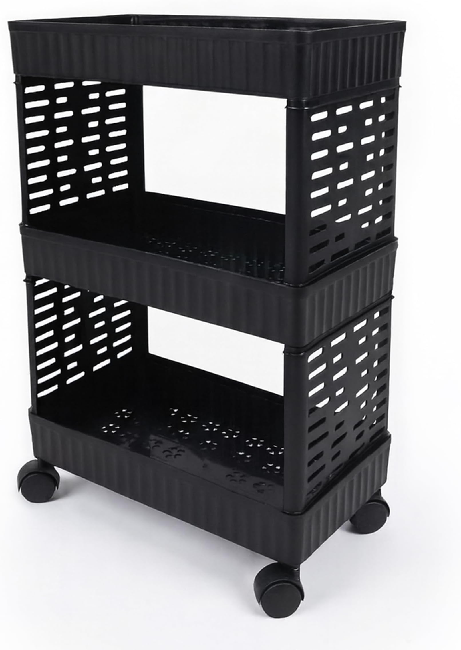 3-Tier Multipurpose Storage Trolley with Wheels | Slim Space-Saving Kitchen Rack | Ventilated Basket Organizer for Fruits, Vegetables, Pantry, Bathroom & Office