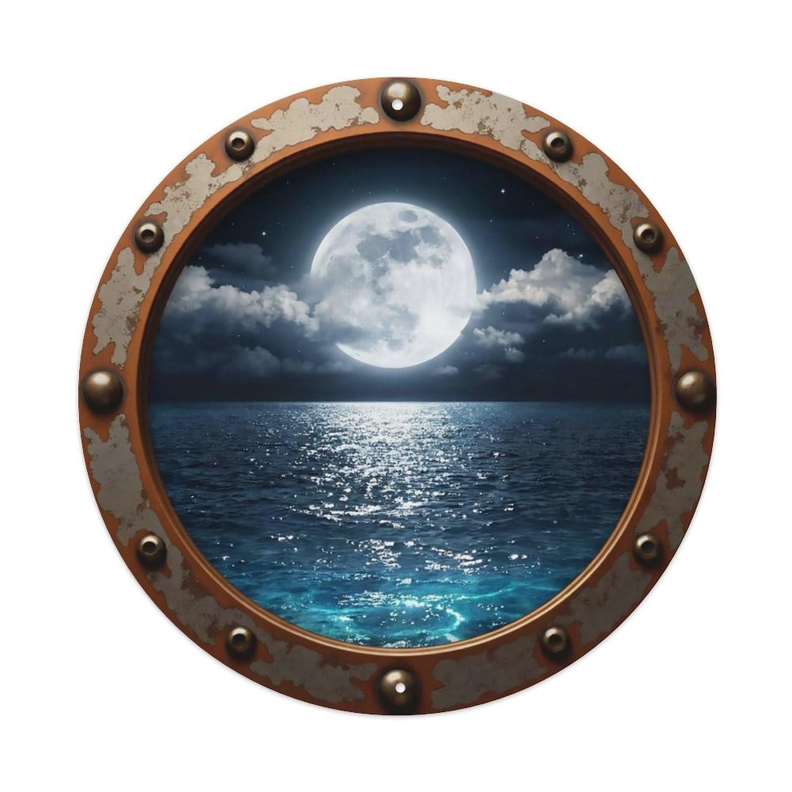 Vintage Porthole Full Moon Sea Nautical Window View Metal Tin Sign