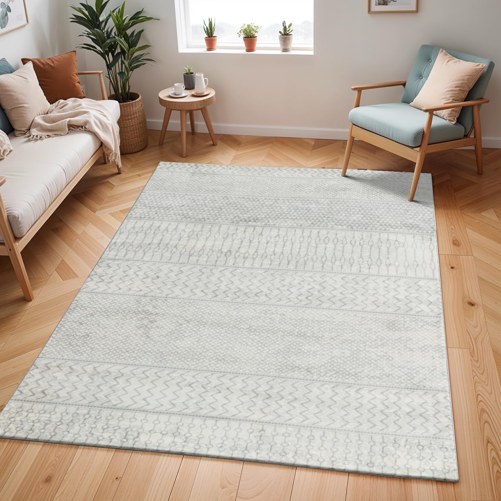 Livabliss Adele Buenos Aires Geometric Carpet 200x290 cm – Scandi Abstract Boho Style for Living Room, Dining & Kitchen, Easy Care Pile Floor Covering, Grey Ivory