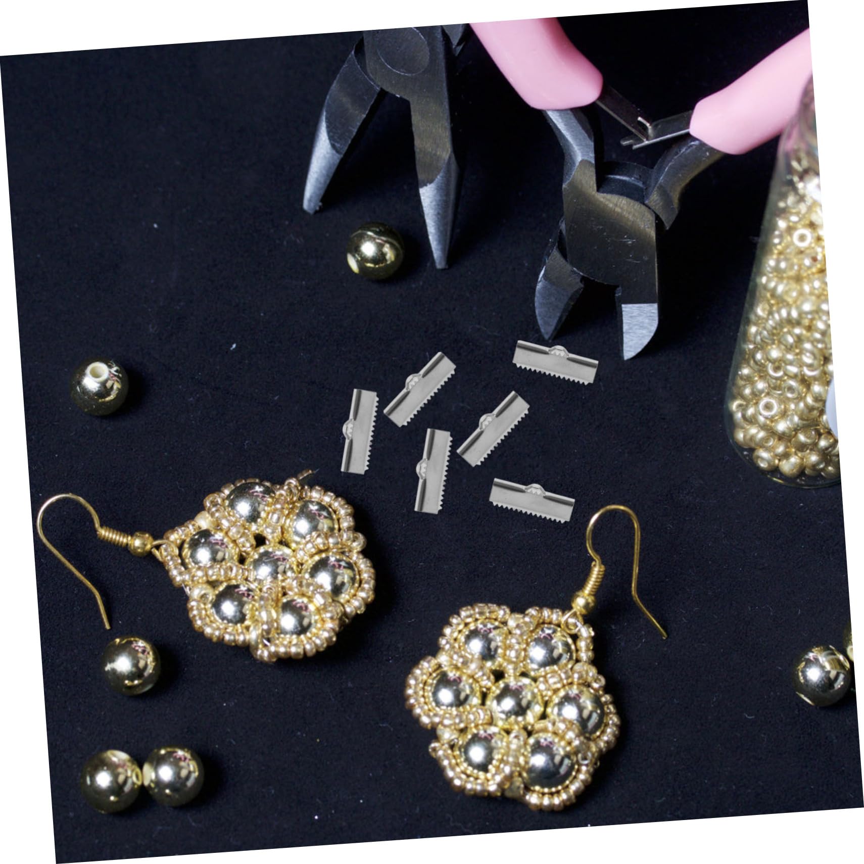 Hohopeti 20pcs Jewelry Findings Leather Cord Clamps Metal Ribbon Clamps for Jewelry Making Professional Fasteners