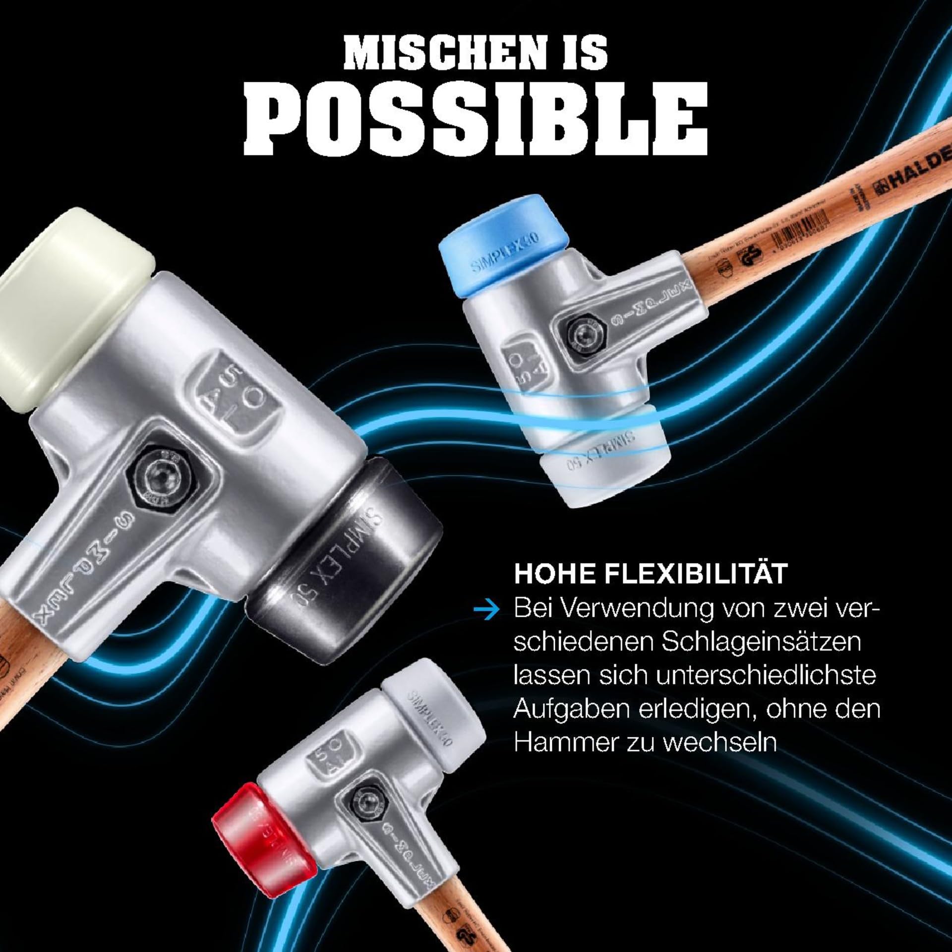 Simplex - Schonhammer, Gummikomposition/Plastik; mit Tempergussgehäuse und hochwertigem extra kurzen Holzstiel | D=60 mm/Stielausführung=extra kurz | 3026.062