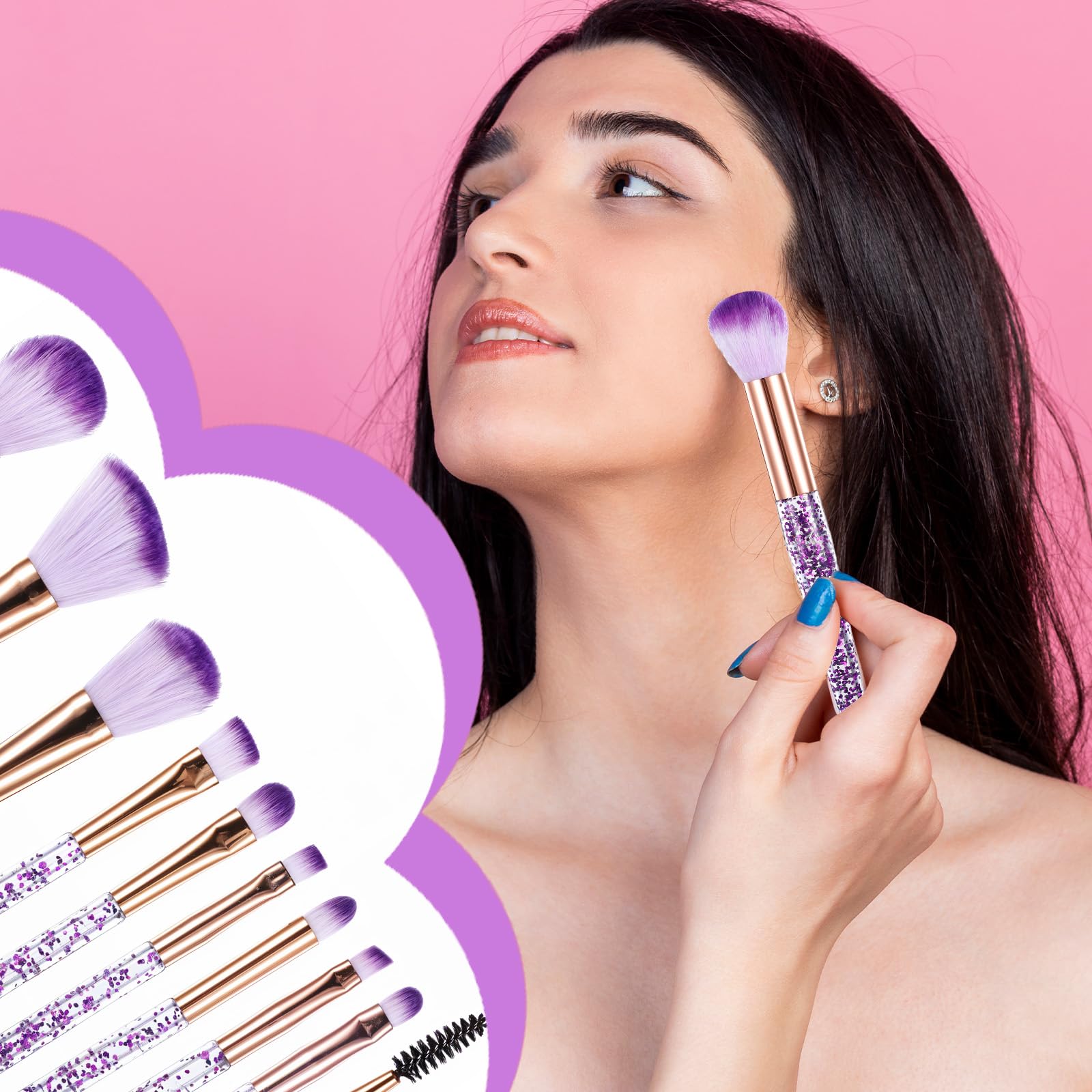 10 PCS Crystal Glitter Makeup Brushes - Image 4