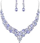 BriLove Women's Wedding Bridal Austrian Crystal Teardrop Cluster Statement Necklace Dangle Earrings Set