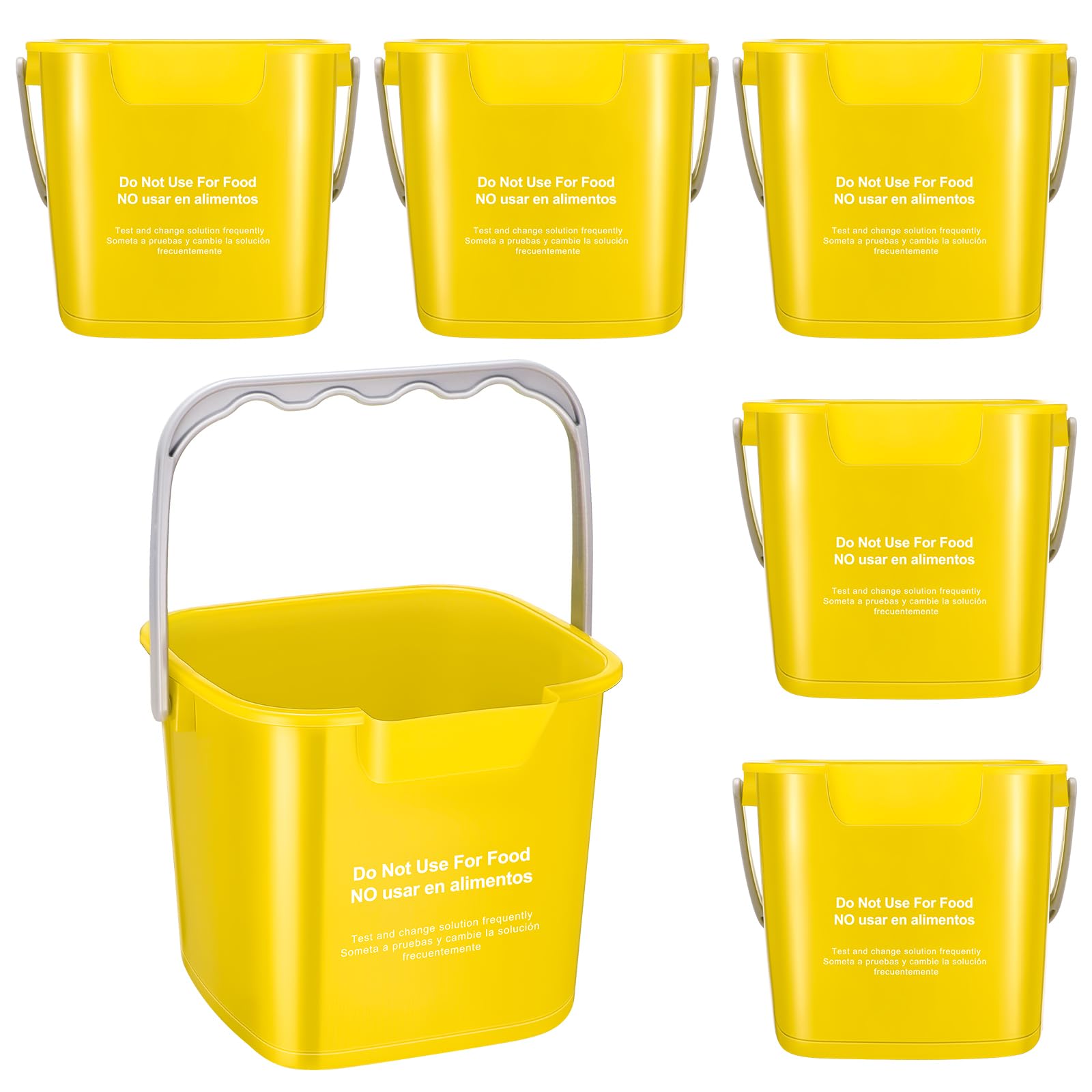 Roshtia 6 Pcs 3 Quart Cleaning Bucket Small Sanitizing Square Bucket Detergent Pail for Home Commercial Restaurant Kitchen Office School (Yellow)