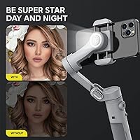 Vista 4 de Gimbal Stabilizer for Smartphone w/LED Light Face Tracking Inception Timelapse Handheld Foldable 3-Axis Gimble for iPhone 15 14 13 12 11 Pro Max
