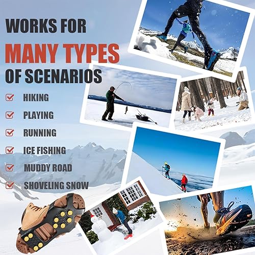 Miniatura 5 de Tacos de hielo para zapatos y botas, agarre de tacos de tracción de nieve de hielo, pinzas antideslizantes para zapatos, 10 picos de goma de acero,