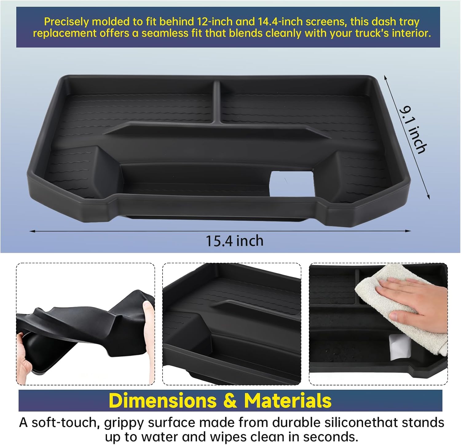 Dashboard Storage Tray Compatible with 2019–2026 Dodge RAM 1500, Center Console Dash Organizer for 12” & 14.4” Uconnect Screens, Non-Slip Console Organizer (Not for 8.4”)