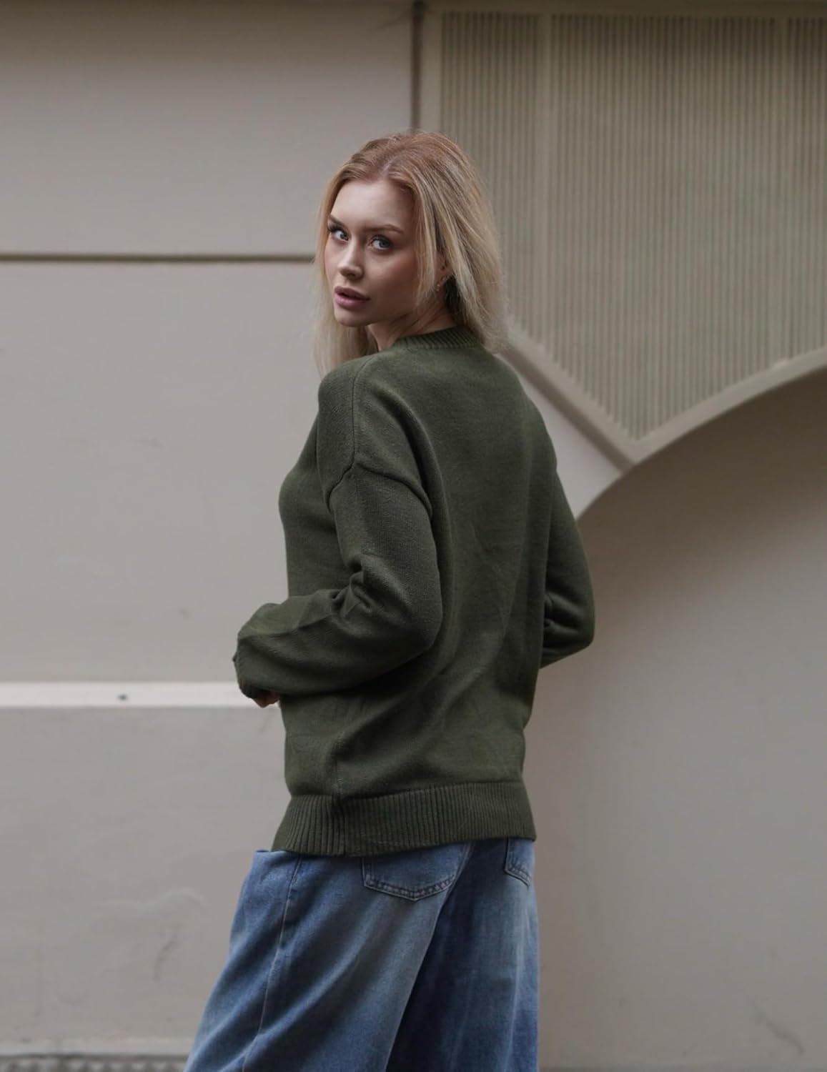 Zeagoo Fall Sweaters for Women 2026 Long Sleeve Crewneck Ribbed Knit Pullover Sweater Loose Fit Basic Green Jumper Tops M - Image 5