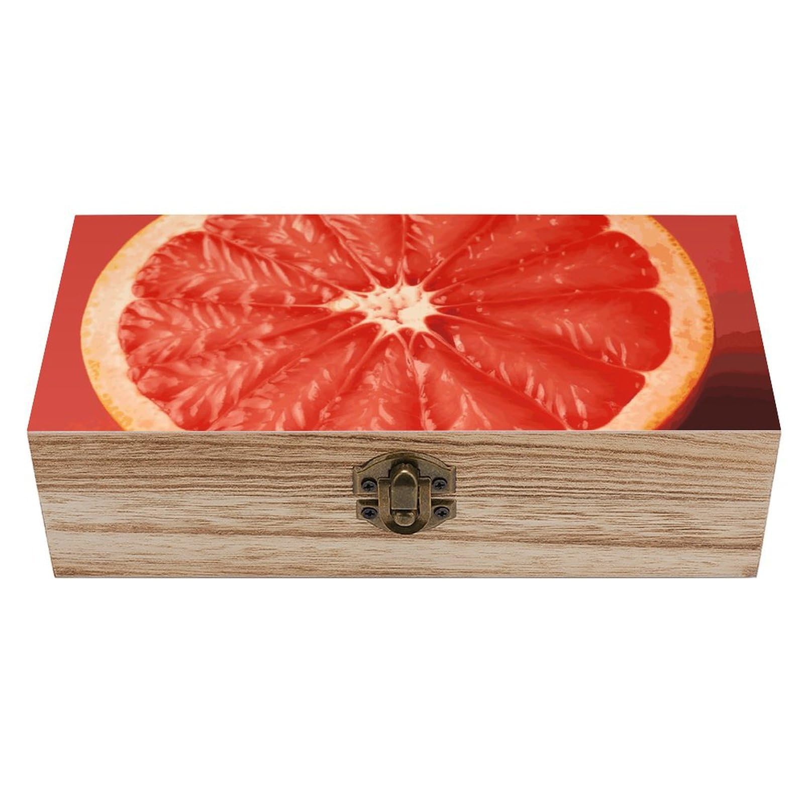 DWVTSLH Pink Ripe Grapefruit Slice Wooden Storage Box Locked Wood Gift Box Decorative Keepsake Boxes Storage Bins, Memory Boxes for Pictures, Jewelry Organizer Unique Gift Ideas for Men Women