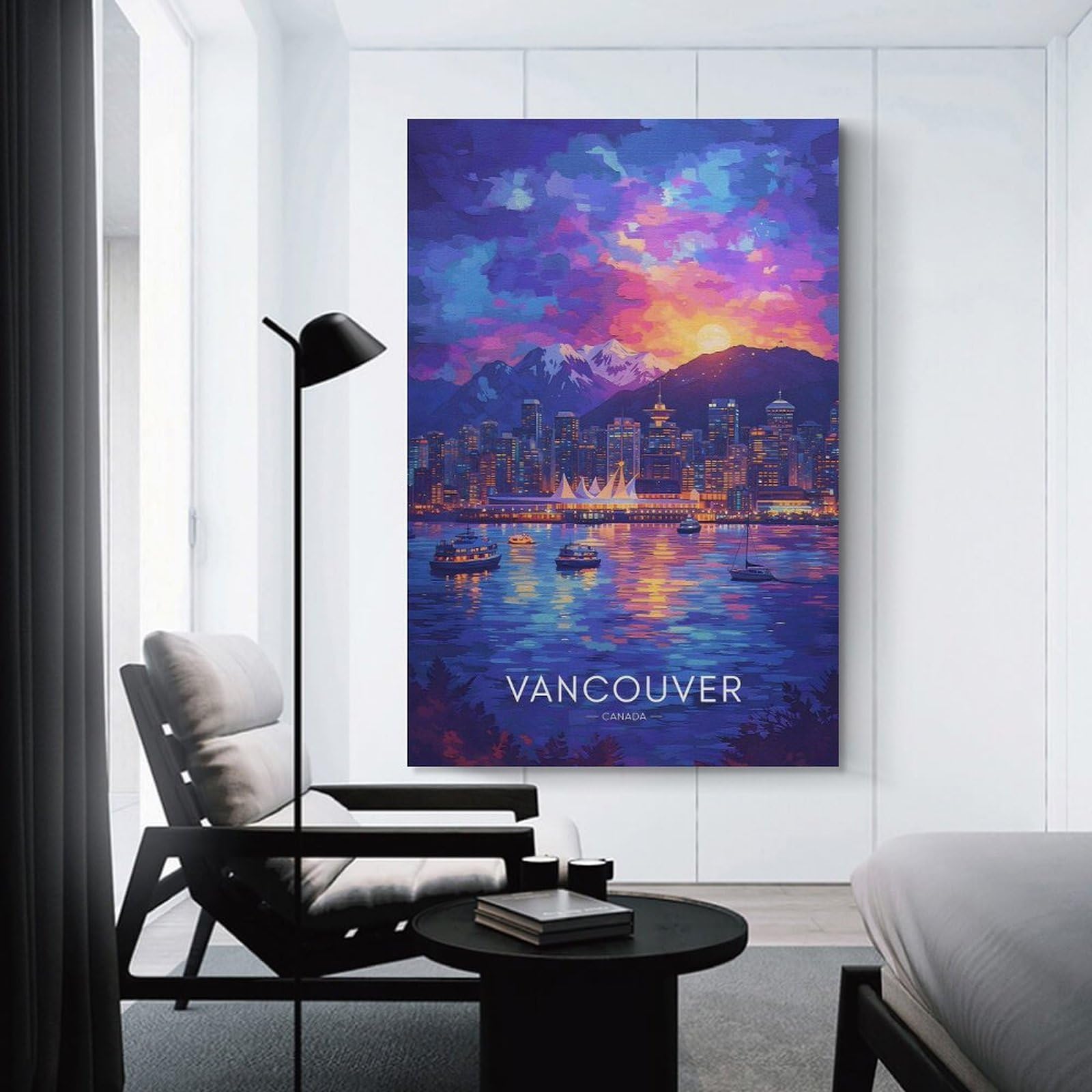 Junmoney Unframe-Style-19-1 Vancouver Cityscape At Sunset Room Decor Wall Art, 24X36inch(60X90cm), For Living Room, Bedroom, Office Or Hallway, Decorative Artwork With Broad Appeal