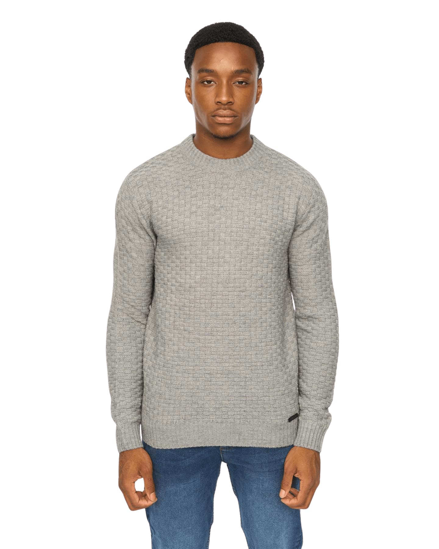 Duck And Cover Men's Matera / Grey Marl - Crew Knit Jumper - Textured Acrylic Blanket Weave Sweatshirt - Classic Crew Neck Pullover