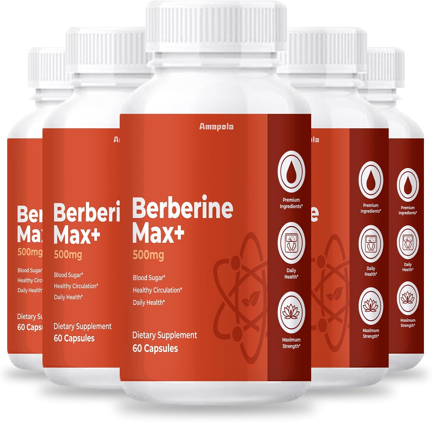 Amapola Berberine Max+ - BerberineMax+ Capsules (5 Pack, 300 Servings)