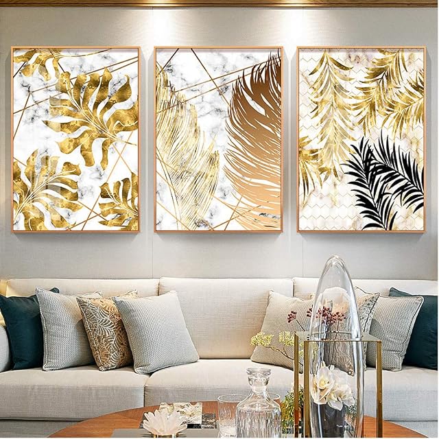 Canvas Wall Art Living Room,Art Botanical Paintings Wall Art on Canvas Abstract Gold Leaves Marble Wall Art for Bedroom Wall Decor Modern Artwork for Home Decorations,No Frame,40 * 50cm