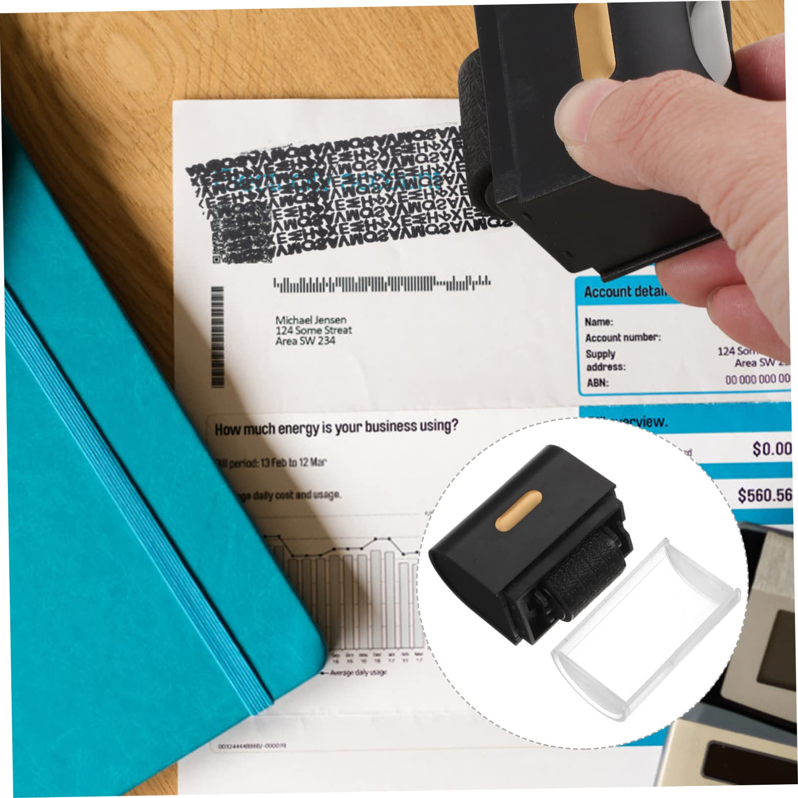 STOBOK 5pezzi Convenient Roller Stamp Timbro Portatile Per Privacy Stampa Sicura Di Indirizzi e Documenti Per Casa e Ufficio Facile Da Usare e Ricaricabile Grafite
