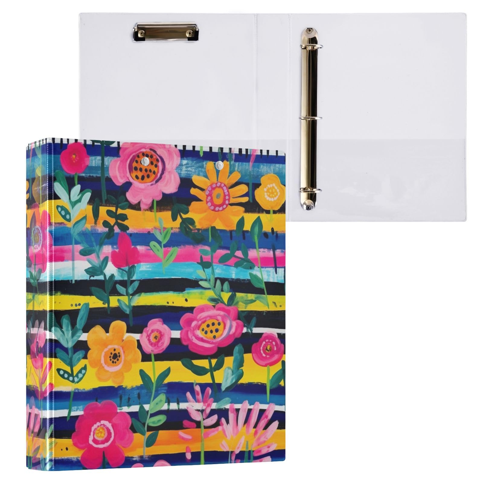 Raccoglitore a 3 anelli con piccoli fiori rotondi da 3,8 cm, contiene 200 fogli, raccoglitori a 3 anelli con clip in metallo antiscivolo