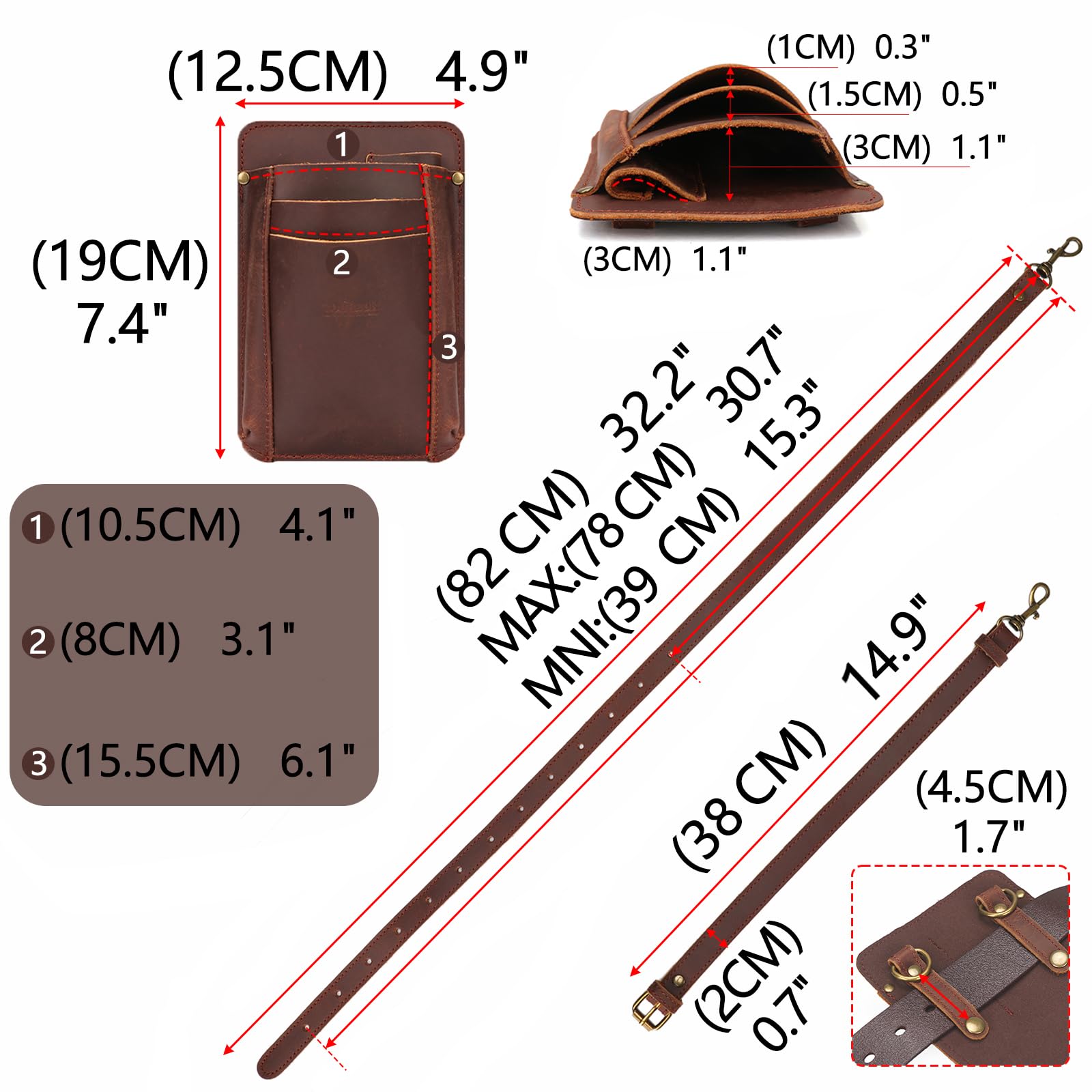 TOURBON Genuine Leather Garden Tool Belt Pouch Florist Adjustable Waist Bag for Gardeners Carpenters Builders - Image 4