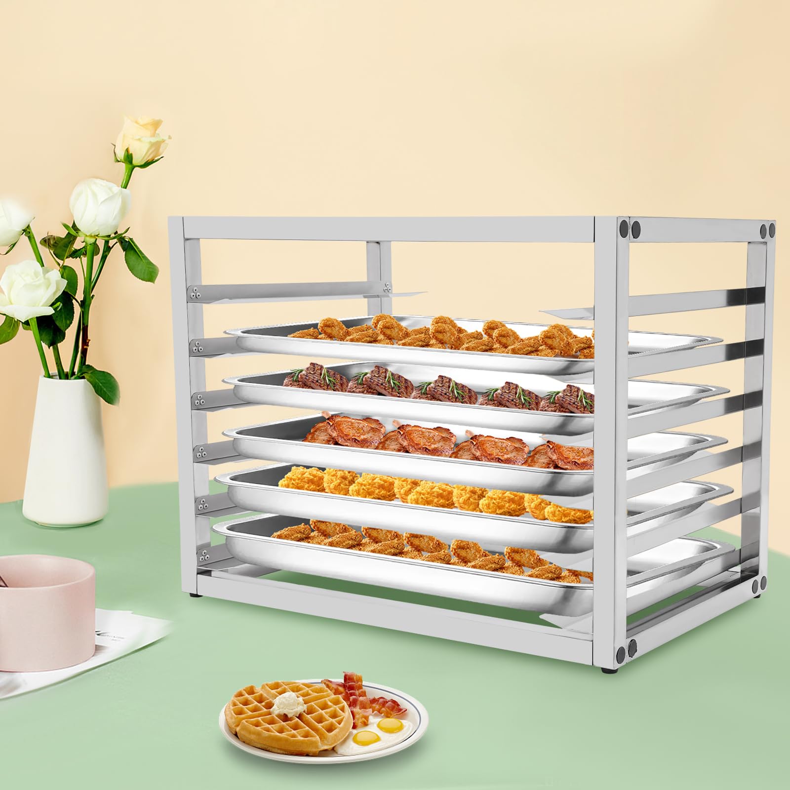 6-Tier Pan Rack, Stainless Steel Bakery Rack, Bakers Rack for Home Commercial Kitchen, Restaurant, Cafeteria, Dessert Shop