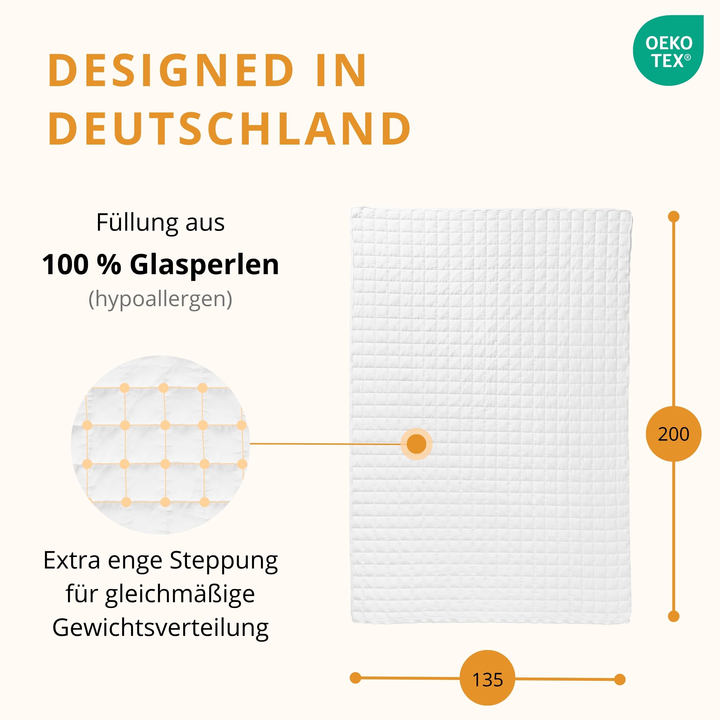 HARMONY Gewichtsdecke 135x200 cm atmungsaktiv Oeko-Tex Zertifiziert Anti-Stress Decke Therapiedecke 6kg 7kg 8kg 9kg inkl. Geschenkbox
