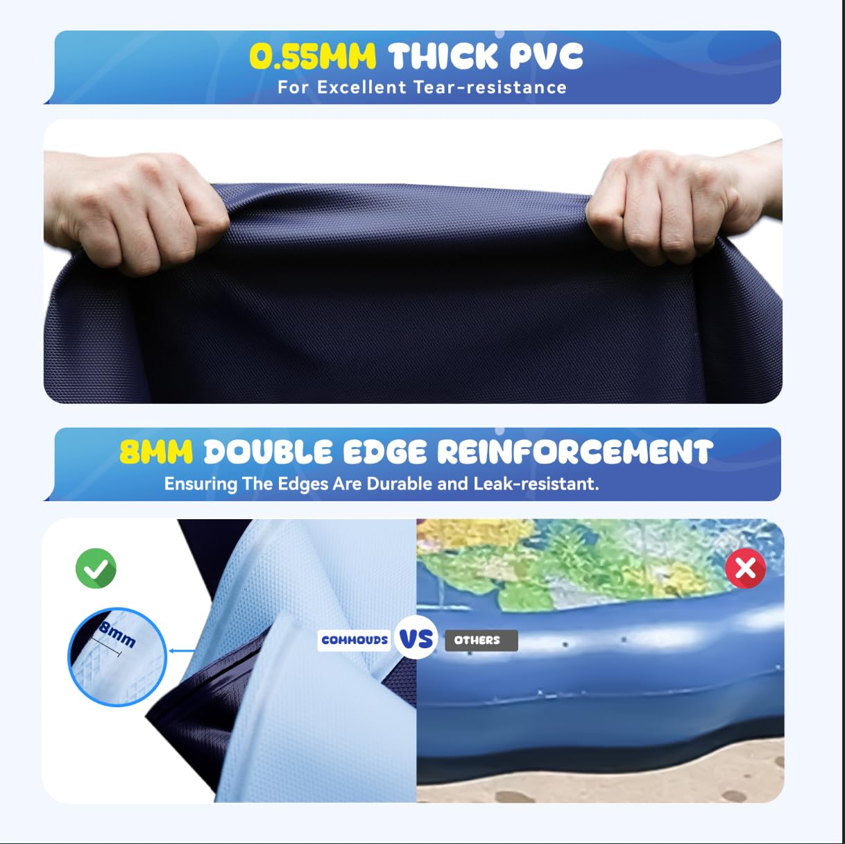 COMMOUDS Splash Pad for Kids and Dogs, Non-Slip Sprinkler Pad Thicken Pool Summer Outdoor Water Toys, Backyard Fountain Play Mat for Baby Toddlers Boys Girls Pet(59Inch)